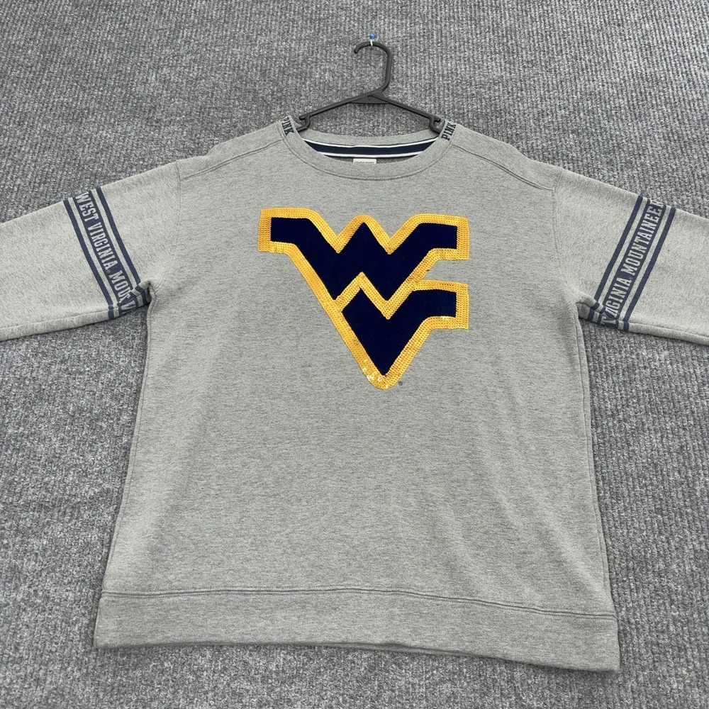West Virginia Mountaineers PINK Victorias Secret Sweatshirt Womens M Grey Sequin